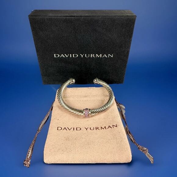 David Yurman Bracelet Cable Classics Sterling Silver Pink Sapphire 925 Box 7mm - Picture 3 of 9